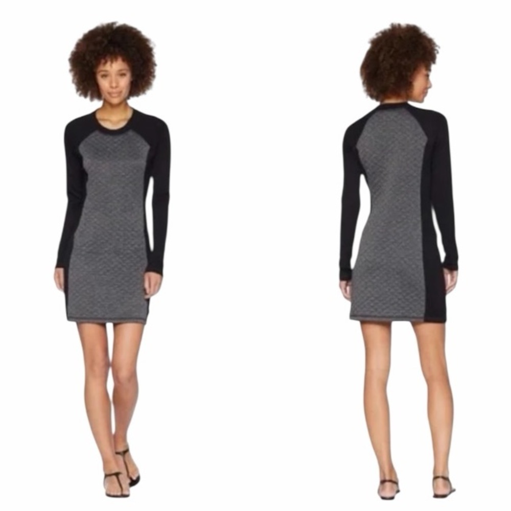 NWT! Smartwool Black Heather Merino Wool-Blend Diamond Peak Quilted Dress. Small